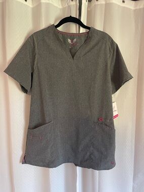 Smitten NWT Gray Medical Scrub Top with Pink Trim